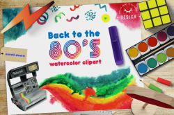 80's Retro Watercolor Clipart by Fancy Watercolor | TheHungryJPEG.com
