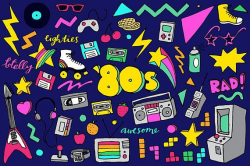 80s Clipart - Eighties clipart, hand drawn illustrations, 80's ...