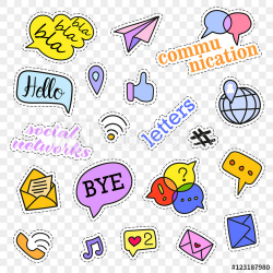 Fashion patch badges.Social networks set.Stickers,pins,patches and ...