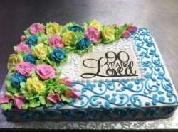 90th birthday party, 90 years loved sheet cake with buttercream ...