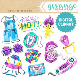 90s Digital Clipart Instant Download Illustration Watercolor