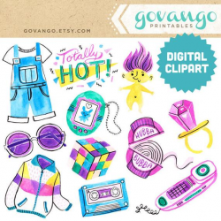 90s Digital Clipart Instant Download Illustration Watercolor Retro Party  Teen Pop Culture Tamagotchi Troll Fashion Clip Art Windbreaker