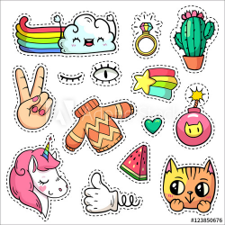 Colorful vector patch badges with animals, characters and things ...