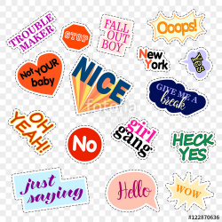 Fashion patch badges. Set with phrases. Stickers, pins, patches and ...