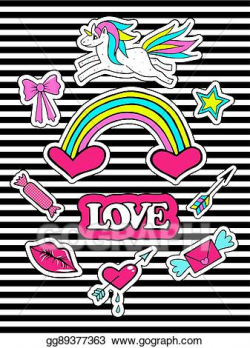 Vector Art - Fashion patch badges with unicorns, heart, lips ...