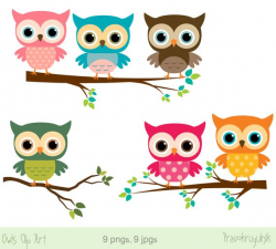 Baby owl clip art, Girl owl clipart, Rainbow owls on branches, Cute ...