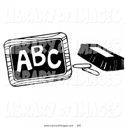 Clip Art of a Coloring Page of Chalk and an Eraser Beside a ...