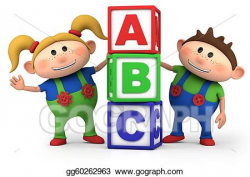 Stock Illustration - Boy and girl with abc blocks. Clipart Drawing ...