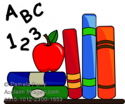 Clip Art Image of School Books With an Apple for Teacher and ABC's