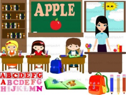 School Clip Art teacher alphabet teachers desk chair sun party abc kids  -074-