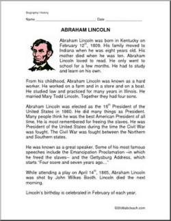 Biography of Abraham Lincoln - Facts and Quetsions - Presidents' Day ...
