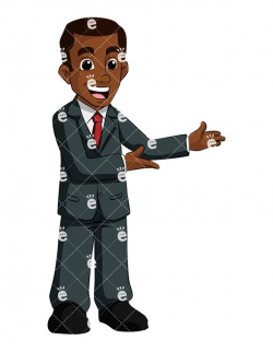 Black Business Man Pointing Side Vector Cartoon Clipart | Arms ...
