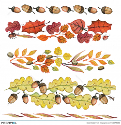 Watercolor Autumn Leaves,acorn Border Set Illustration 44678063 ...