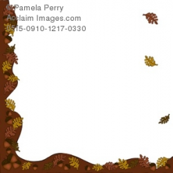 Clip Art Illustration of an Acorn and Fall Leaves Page Border