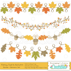 Fancy Swirls Autumn Banners Set SVG Cut File & Clipart
