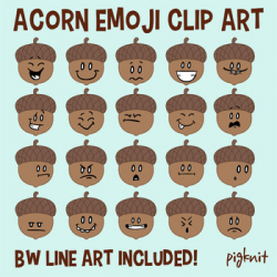 Acorn Emoji Facial Expressions Clip Art | 20 Emoticons in Color and ...