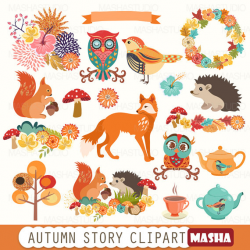 Autumn clipart: AUTUMN STORY CLIPART with fox
