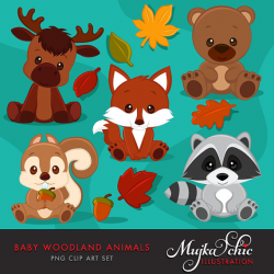 Baby Woodland Animals clipart. Baby fox, Baby squirrel, Baby moose ...