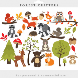 Woodland clipart - forest clip art, cute, whimsical, critters ...
