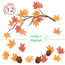 Branch clipart, leaf clipart, acorn clipart, digital leaves instant ...