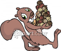 Cartoon Squirrel Carrying Acorns - Royalty Free Clipart Picture