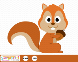 Squirrel woodland clipart with acorn graphic