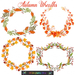 11 Autumn Wreaths Fall Leaves Acorns Clipart Transparent