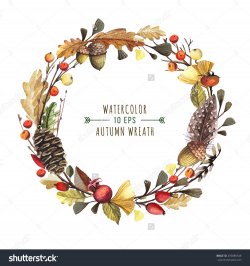 Vector wreath of autumn leaves and fruit in watercolor style ...