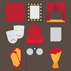 Theatre Acting Performance Icons Set With Ticket Masks premium ...