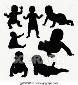 Vector Clipart - Cute baby action silhouettes. Vector Illustration ...
