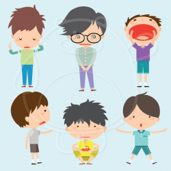 6 Funny Boys in 6 Different Action Digital Clipart - PNG Format ...