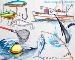 Fishing clipart Digital clip art Fishing watercolor