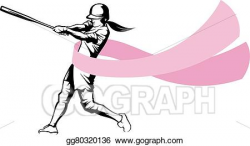 Vector Art - Softball batter with breast cancer ribbon. EPS clipart ...