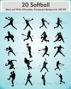 12 Softball Silhouette Clipart Images Clipart by OMGDIGITALDESIGNS ...