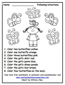 Free Following Directions worksheet with color words provides a fun ...