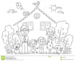 free clipart picture of my house and family black and white ...