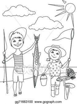 Vector Clipart - Summer activities for kids coloring. Vector ...