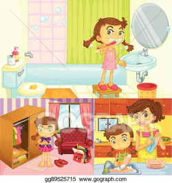 EPS Illustration - Girl doing different activities at home. Vector ...
