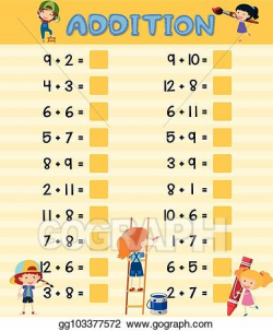 Vector Clipart - Addition worksheet with children. Vector ...
