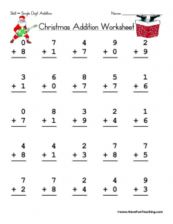 Christmas Single Digit Addition Worksheet | Have Fun Teaching