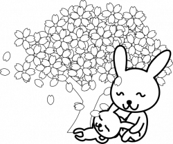 Cherry Blossoms Rabbit Sakurausagi Black White Line Art Flower ...
