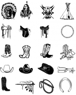 Black and white clip art cowboy accessories Free vector in Adobe ...