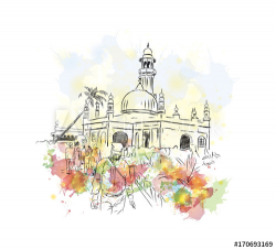 Watercolor sketch of Haji Ali Dargah Mumbai India. Vector ...