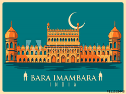 Vintage poster of Bara Imambara in Uttar Pradesh famous monument of ...