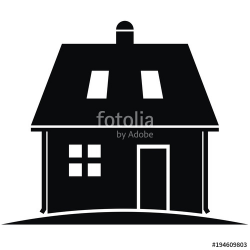 house with eaves and roof windows, black silhouette, vector icon ...