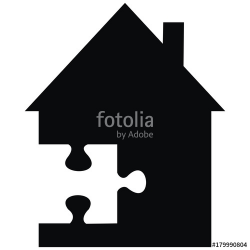 House and part of jigsaw puzzle .Construction parts, black ...
