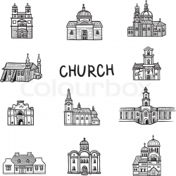 Stock vector of 'Set of house icons. Doodles Church. Line ...