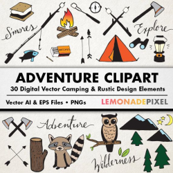Adventure & Camping Clipart - Rustic Drawings, Hand Drawn Clipart ...