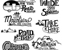 Hand Drawn Mountain Clip Art, Black and White Line Art, Outdoor ...