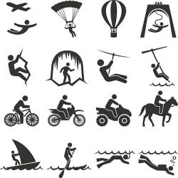 Black-and-white adventure travel icon set vector art illustration ...